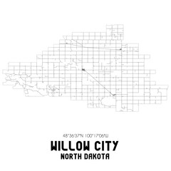 Willow City North Dakota. US street map with black and white lines.