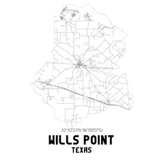 Wills Point Texas. US street map with black and white lines.