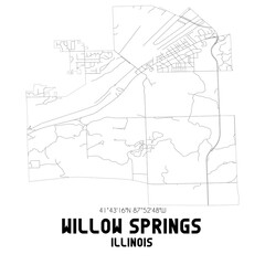 Willow Springs Illinois. US street map with black and white lines.