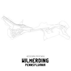 Wilmerding Pennsylvania. US street map with black and white lines.