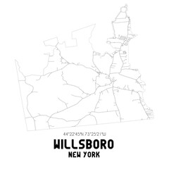 Willsboro New York. US street map with black and white lines.