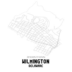 Wilmington Delaware. US street map with black and white lines.