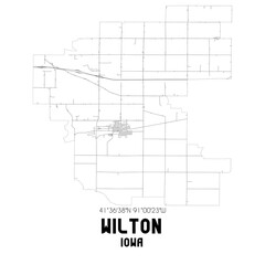 Wilton Iowa. US street map with black and white lines.