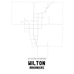 Wilton Arkansas. US street map with black and white lines.
