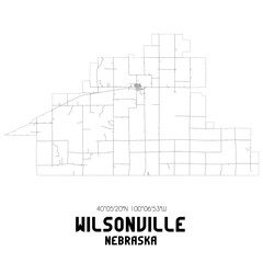 Wilsonville Nebraska. US street map with black and white lines.