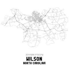 Wilson North Carolina. US street map with black and white lines.