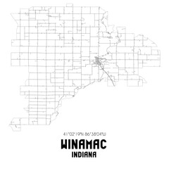 Winamac Indiana. US street map with black and white lines.