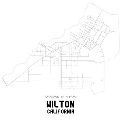 Wilton California. US street map with black and white lines.