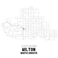 Wilton North Dakota. US street map with black and white lines.
