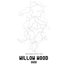 Willow Wood Ohio. US street map with black and white lines.