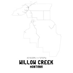 Willow Creek Montana. US street map with black and white lines.