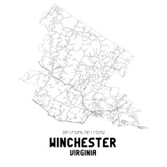 Winchester Virginia. US street map with black and white lines.