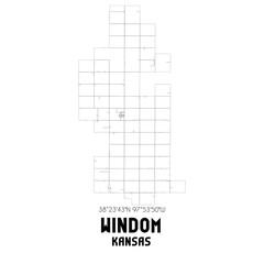 Windom Kansas. US street map with black and white lines.