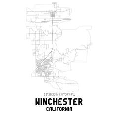 Winchester California. US street map with black and white lines.