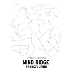 Wind Ridge Pennsylvania. US street map with black and white lines.
