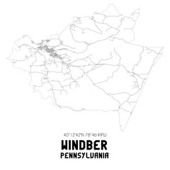 Windber Pennsylvania. US street map with black and white lines.