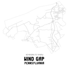 Wind Gap Pennsylvania. US street map with black and white lines.