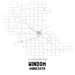 Windom Minnesota. US street map with black and white lines.