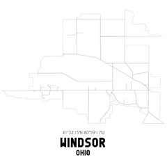 Windsor Ohio. US street map with black and white lines.