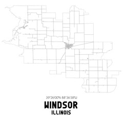 Windsor Illinois. US street map with black and white lines.