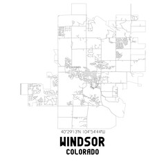 Windsor Colorado. US street map with black and white lines.