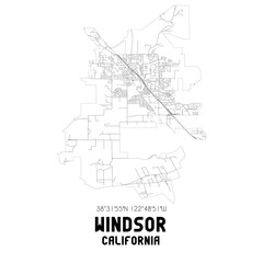 Windsor California. US street map with black and white lines.