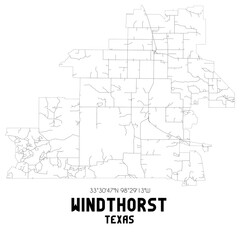 Windthorst Texas. US street map with black and white lines.
