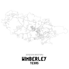 Wimberley Texas. US street map with black and white lines.