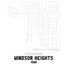 Windsor Heights Iowa. US street map with black and white lines.