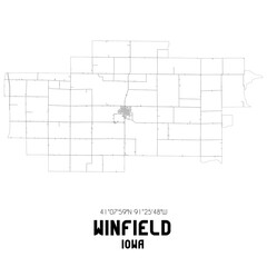 Winfield Iowa. US street map with black and white lines.