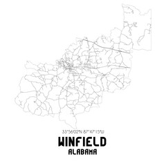 Winfield Alabama. US street map with black and white lines.