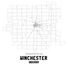 Winchester Indiana. US street map with black and white lines.