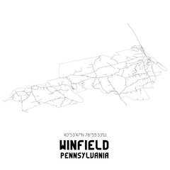 Winfield Pennsylvania. US street map with black and white lines.