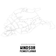 Windsor Pennsylvania. US street map with black and white lines.