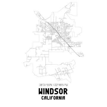 Windsor California. US Street Map With Black And White Lines.