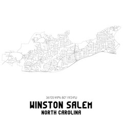 Winston Salem North Carolina. US street map with black and white lines.