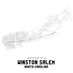 Winston Salem North Carolina. US street map with black and white lines.