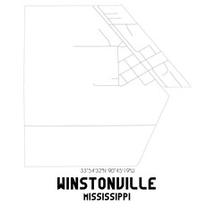 Winstonville Mississippi. US street map with black and white lines.