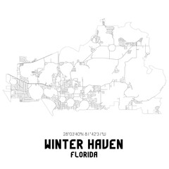 Fototapeta na wymiar Winter Haven Florida. US street map with black and white lines.