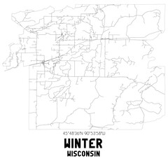 Fototapeta na wymiar Winter Wisconsin. US street map with black and white lines.