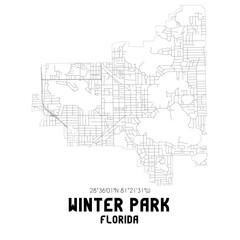 Winter Park Florida. US street map with black and white lines.