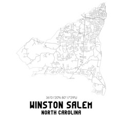 Winston Salem North Carolina. US street map with black and white lines.