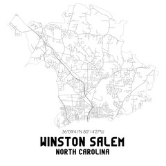 Winston Salem North Carolina. US street map with black and white lines.