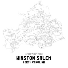 Fototapeta na wymiar Winston Salem North Carolina. US street map with black and white lines.
