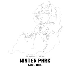 Winter Park Colorado. US street map with black and white lines.