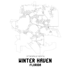 Winter Haven Florida. US street map with black and white lines.
