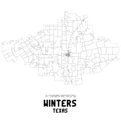 Winters Texas. US street map with black and white lines.