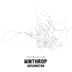 Winthrop Washington. US street map with black and white lines.