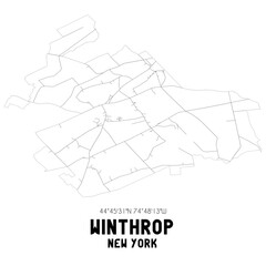 Winthrop New York. US street map with black and white lines.
