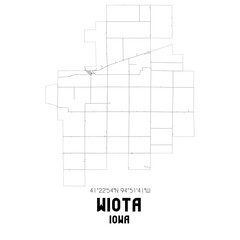 Wiota Iowa. US street map with black and white lines.